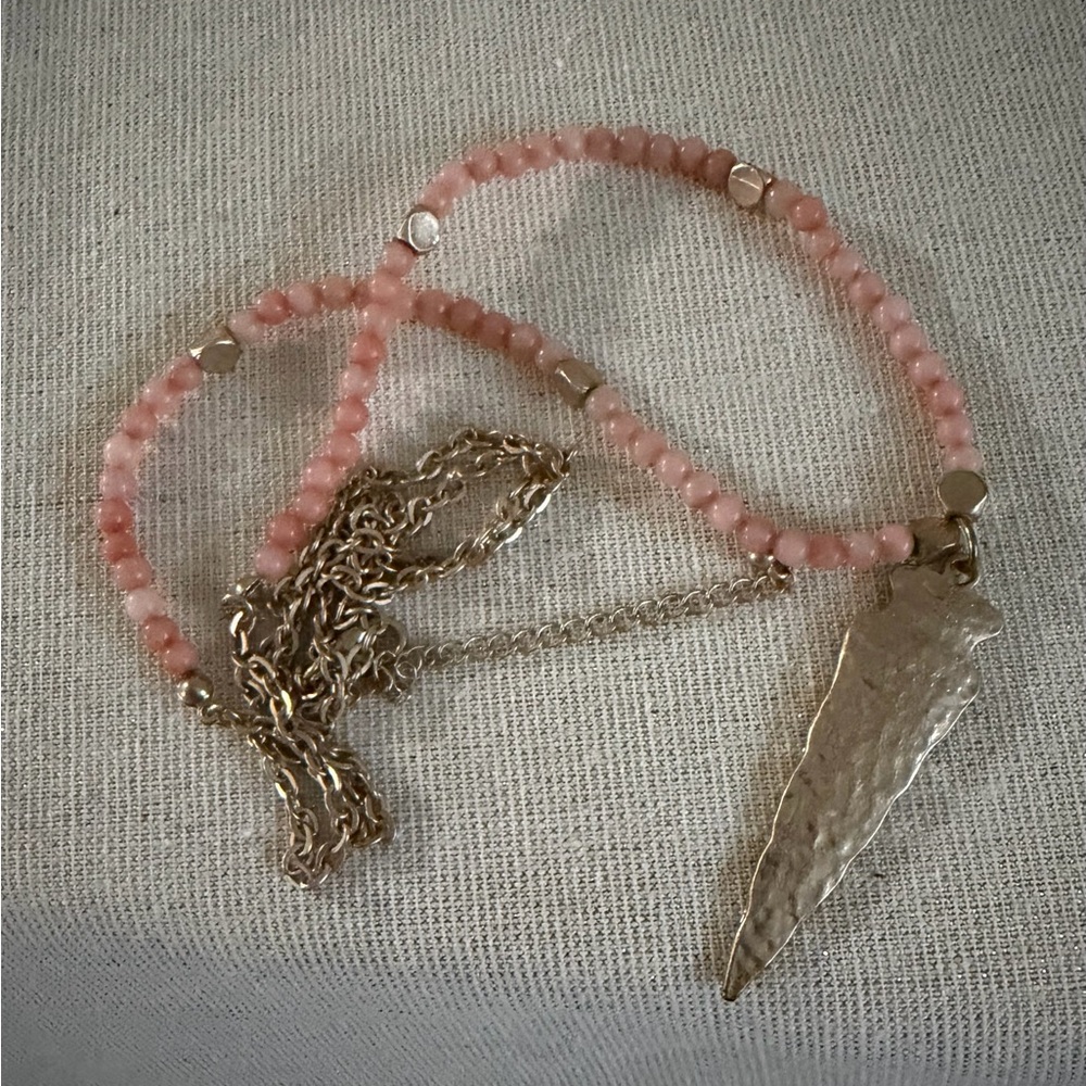 Pink Beaded Pendant Necklace - Gold Spike Charm - Picture 5 of 5